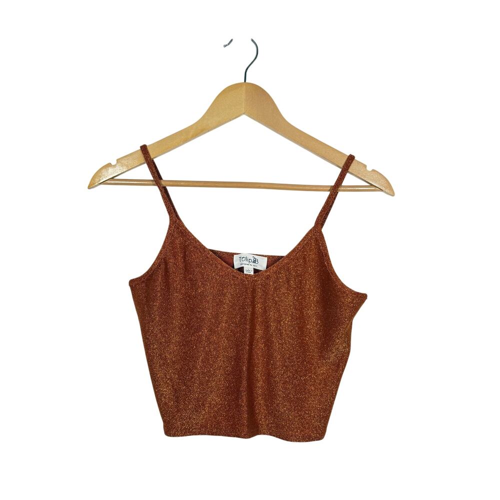 Tulip B Copper Metallic Shimmer‎ Crop Tank Top Women’s Large Y2K Party Clubwear